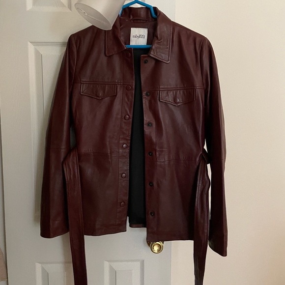 Burgundy Leather Shirt Jacket - Picture 1 of 11